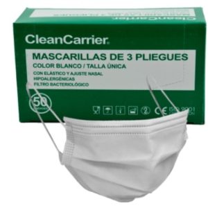 MASCARILLA BLANCA 3 PLIEGUES 50 UNIDADES CLEAN CARRIER