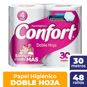 PAPEL HIGIENICO DOBLE HOJA 48*30 MTS CONFORT