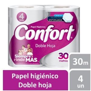 PAPEL HIGIÉNICO 4 ROLLOS X 30 MTS CONFORT