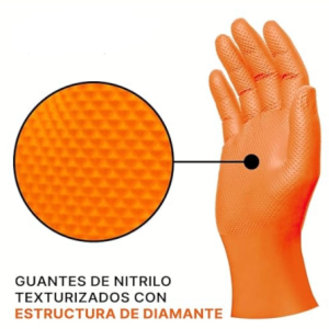 GUANTE DE NITRILO DIAMANTADO NARANJO 50 UNIDADES  TALLA L CLEAN CARRIER